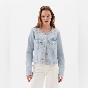 Gap Denim Collarless Light Wash Button Front Jacket Plus Size XXL